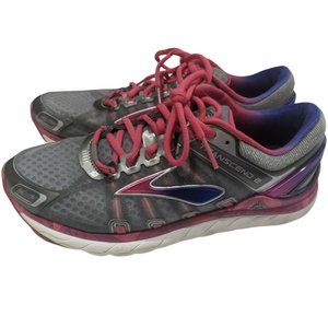 Brooks Women's Transcend 2 9 1/2 Running Shoes Gray Pink Purple Sneakers Tennis